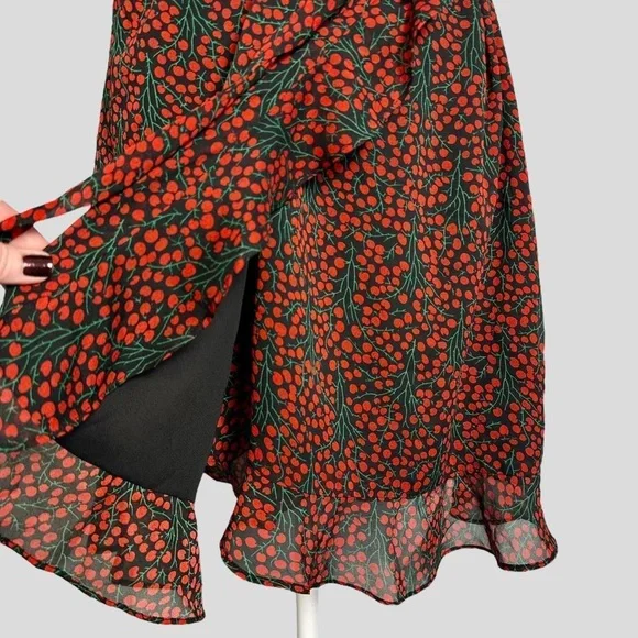 Bardot goth coquette cherry fruit print mini red & black ruffle party dress 12 - Picture 4 of 8